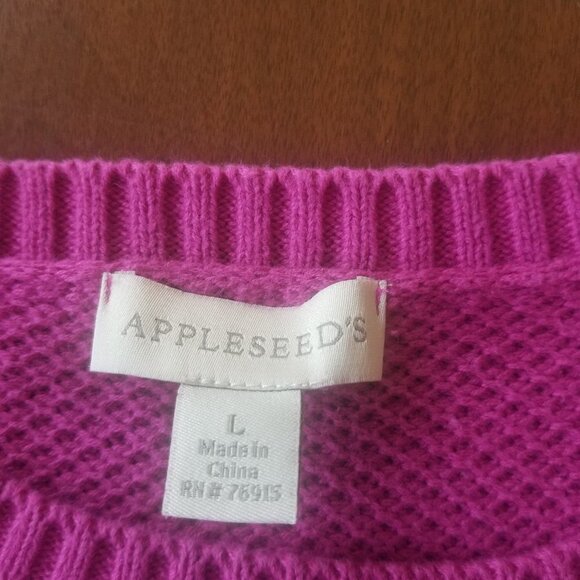 Appleseed Pink Knit Love Sleeve Crew Net Sweater Sz L - Picture 9 of 10